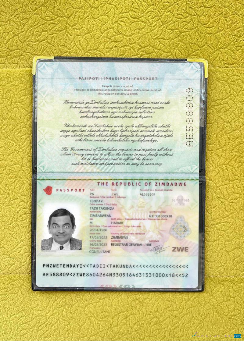 Download Zimbabwe passport 2023 present photolook Photoshop template